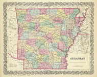Arkansas 1856 Colton - Old State Map Reprint