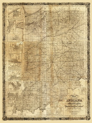 Indiana 1852 J H Colton - Old State Map Reprint