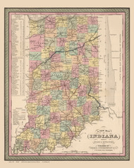 Indiana 1853 Mitchell - Old State Map Reprint