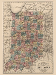 Indiana 1886 J. T. Barker - Old State Map Reprint