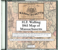 H.F. Walling Map of Massachusetts, 1861, CDROM Old Map