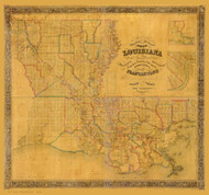 Louisiana 1853 Tourrette - Old State Map Reprint