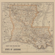 Louisiana 1870 Woodward & Tiernam - Old State Map Reprint