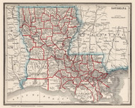 Louisiana 1893 Cram - Old State Map Reprint