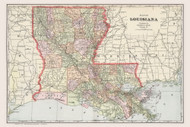 Louisiana 1901 Cram - Old State Map Reprint