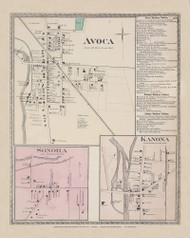 Avoca Sonora Kanoa, New York 1873 - Old Town Map Reprint - Steuben Co. Atlas 23