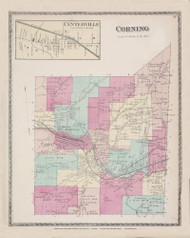 Corning, New York 1873 - Old Town Map Reprint - Steuben Co. Atlas 57