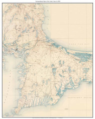 The Upper Cape - Cape Cod 1890 - Custom USGS Old Topo Map - Massachusetts - Cape Cod Regions - Sandwich, Bourne, Falmouth, Mashpee