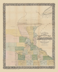 Minnesota 1856 Chapman's Sectional Map of Minnesota - Old State Map Reprint