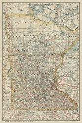 Minnesota 1880 Minnesota - Old State Map Reprint