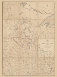 Minnesota 1883 Post Route Map of Minnesota - Old State Map Reprint