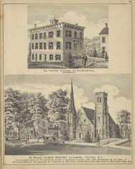 Oxford Academy and St. Paul's Church, New York 1875 - Old Town Map Reprint - Chenango Co. Atlas 73