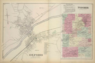 Oxford Village and Town of Pitcher, New York 1875 - Old Town Map Reprint - Chenango Co. Atlas 76-77