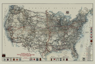 General Map of Transcontinental Routes with Principal Connections 1918 Map - USA Reprint American Automobile Association - USA Maps