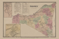 Sidney, New York 1869 - Old Town Map Reprint - Delaware Co. Atlas 7-8