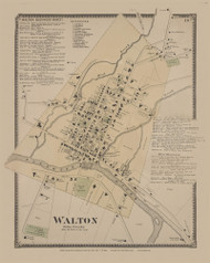 Walton Village, New York 1869 - Old Town Map Reprint - Delaware Co. Atlas 16