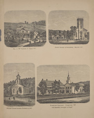 Residence of Wm. Youmans, Christ Church, Presbyterian Church and Stamford Seminary, New York 1869 - Old Town Map Reprint - Delaware Co. Atlas