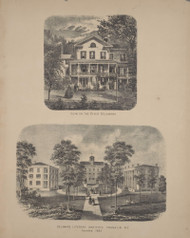 View on the River Delaware and Delaware Literary Institute, New York 1869 - Old Town Map Reprint - Delaware Co. Atlas