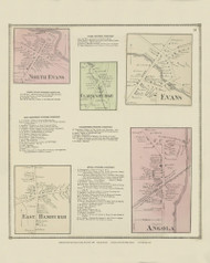 North Evans, Clarksburgh, Evans, East Hamburgh and Angola Villages, New York 1866 - Old Town Map Reprint - Erie Co. Atlas 51