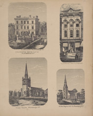 U.S. Custom House, Vilas Nautical Bank, Trinity Church and St. John Baptist's Church, New York 1869 - Old Town Map Reprint - Clinton Co. Atlas