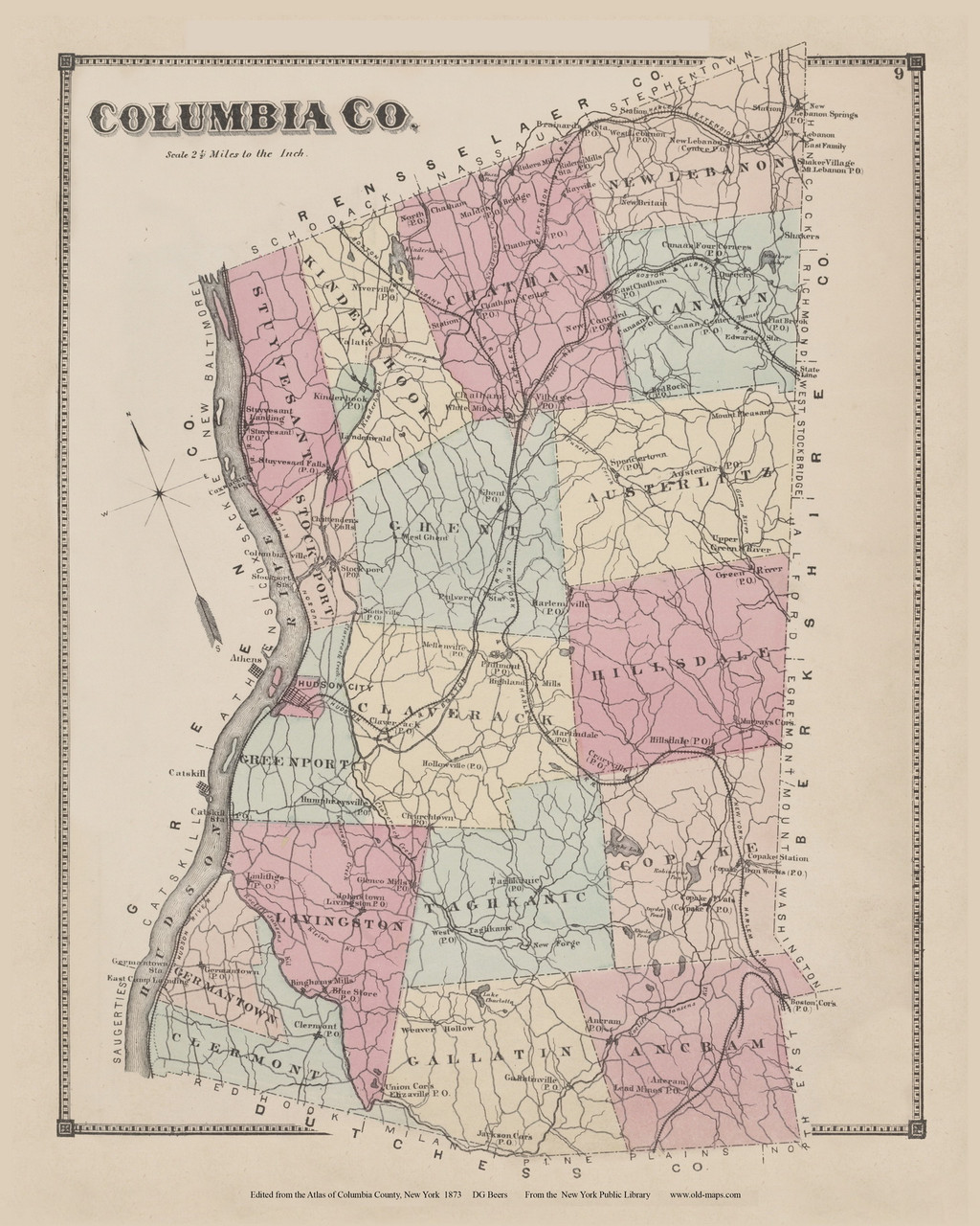 Map Of Columbia County Ny Columbia County, New York 1873 - Old Town Map Reprint - Columbia Co. Atlas  - Old Maps