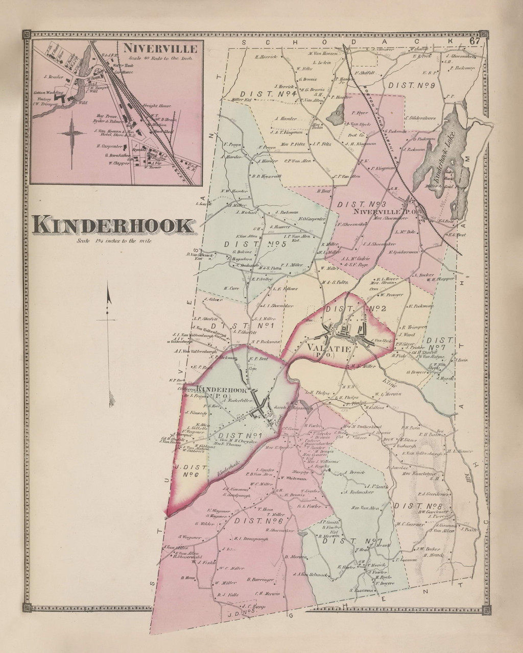 Kinderhook, New York 1873 Old Town Map Reprint Columbia Co. Atlas