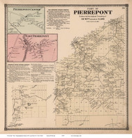 Pierrepont Town, Pierrepont Center and East Pierrepont Villages, New York 1865 - Old Town Map Reprint - St. Lawrence Co. Atlas