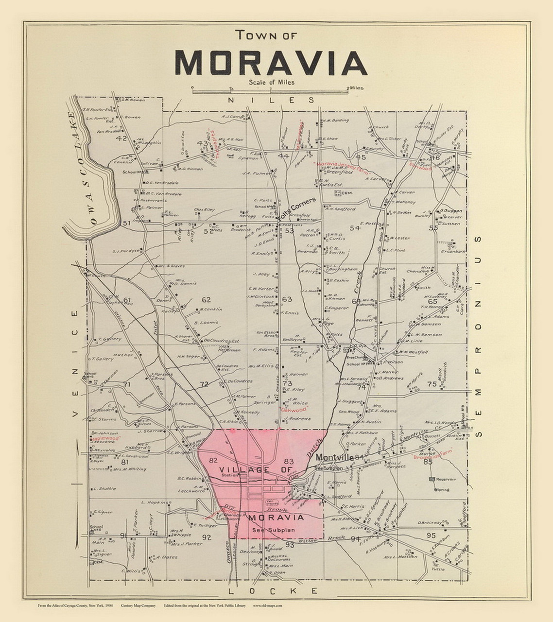 Moravia, New York 1904 Old Town Map Reprint Cayuga Co. Atlas 48