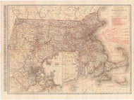 Massachusetts ca.1910 Rand McNally - Old State Map Reprint