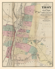 Troy 1873 - Old Map Reprint - New York Cities Other Rensselaer Co.