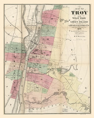 Troy 1874 - Old Map Reprint - New York Cities Other Rensselaer Co.