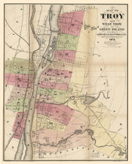 Troy 1875 - Old Map Reprint - New York Cities Other Rensselaer Co.