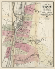 Troy 1878 - Old Map Reprint - New York Cities Other Rensselaer Co.