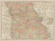 Missouri 1892 Rand McNally - Old State Map Reprint
