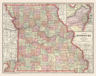 Missouri 1901 Cram - Old State Map Reprint