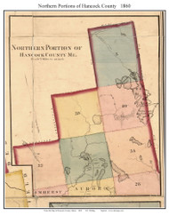 Northern Portions of Hancock County, Maine 1860 Old Town Map Custom Print - Hancock Co.