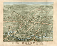 Keene, New Hampshire 1877 Bird's Eye View - Old Map Reprint
