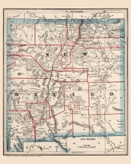 New Mexico 1893 Wood  - Old State Map Reprint