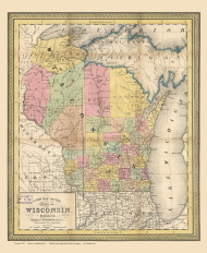 Wisconsin 1852  - Old State Map Reprint