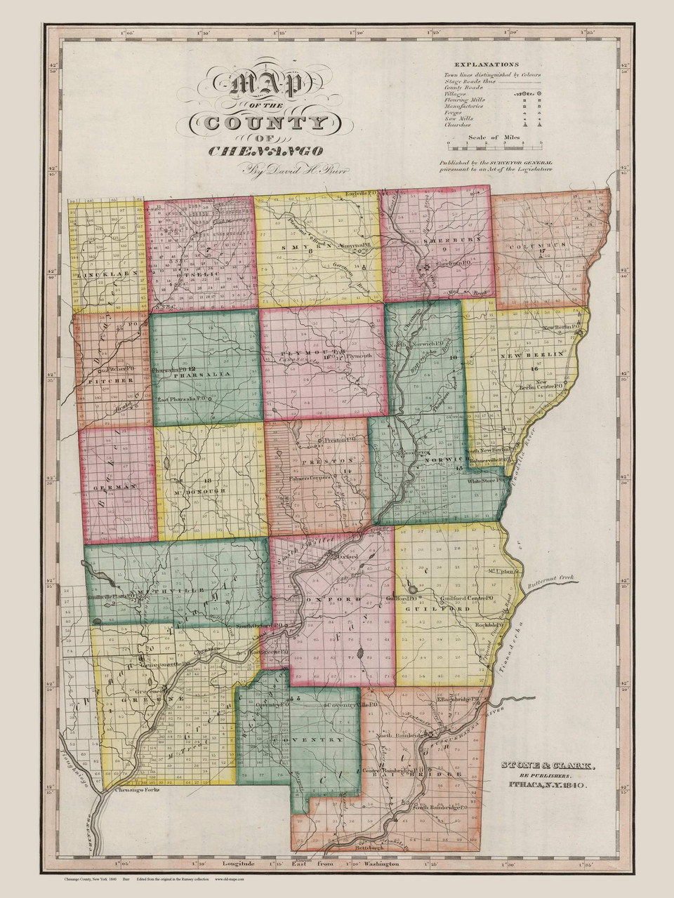 Chenango County New York 1840 Burr State Atlas Old Maps 8162
