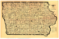 Iowa 1894 Galbraith - Quirky Railroad Map - Old State Map Reprint