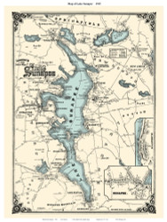 Lake Sunapee - NH Lakes, New Hampshire 1915 - Light Teal Water - Old Map Reprint