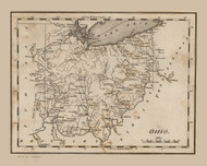 Ohio State 1816 Carey - Early Roads  - Old State Map Reprint