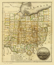 Ohio State 1825 Platt - Canals - Old State Map Reprint