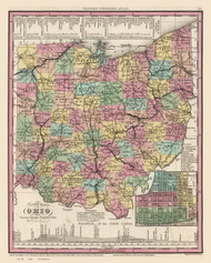 Ohio State 1841 Tanner - Canals, Roads & Distances - Old State Map Reprint