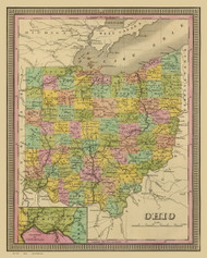 Ohio State 1845 Tanner - Old State Map Reprint