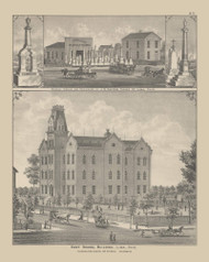 Marble Works and Residence of J.D. Halter & Lima East School Bluiding, Ohio 1880 Old Town Map Custom Reprint - Allen Co.