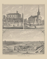 Residence & Farm of D.L. Crites, Union School Builing & Trinity Evangelical Lutheran Church, Ohio 1880 Old Town Map Custom Reprint - Allen Co.