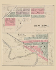Beaver Dam and Elida Villages, Ohio 1880 Old Town Map Custom Reprint - Allen Co.
