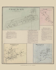Chauncey, Tyler, Amesville & Millfield Villages, Ohio 1875 Old Town Map Custom Reprint - Athens Co